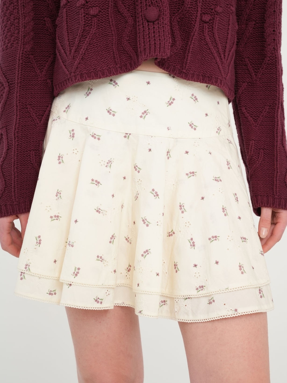 Zara NWT  Fields Floral Print Mini Skirt Cream & Pink Small Coquette Soft Girl